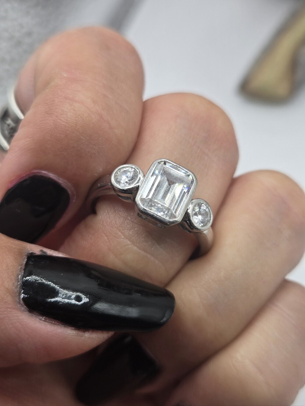 Berricle Sterling Silver 3-Stone Wedding Engagement Ring